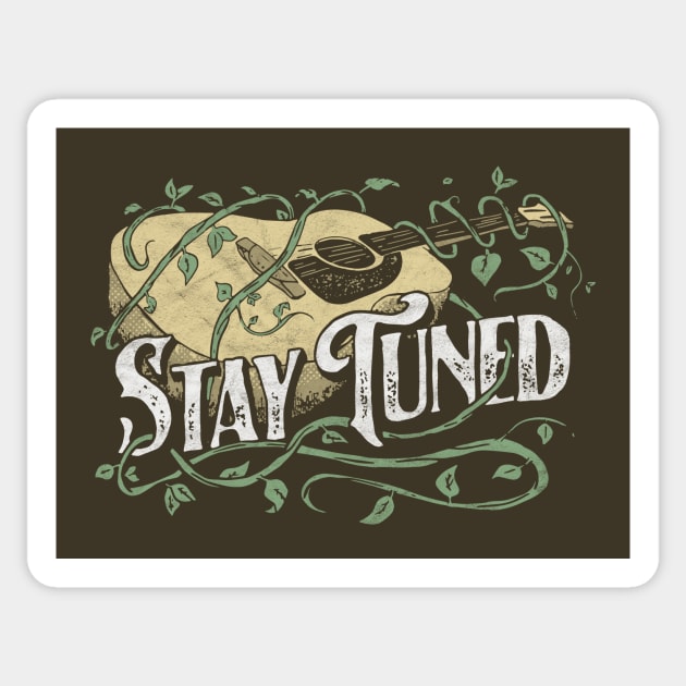 Stay Tuned! Acoustic Guitar & Vine Vintage Music Artistic Sticker by GIANTSTEPDESIGN